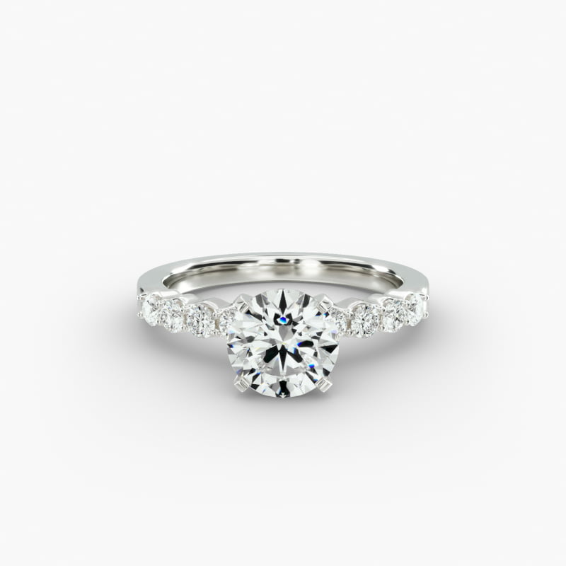 Classic Eight Round Side Stone Diamond Engagement Ring In 14K White Gold