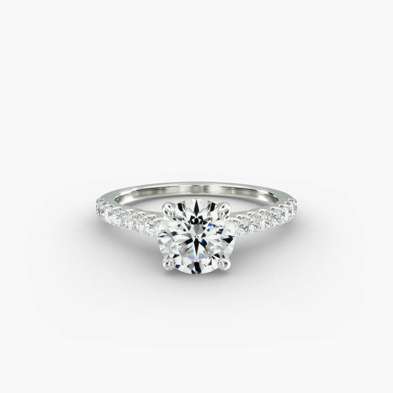 Petite Cathedral Contour Side Stone Diamond Shared Prong Engagement Ring In 14K White Gold
