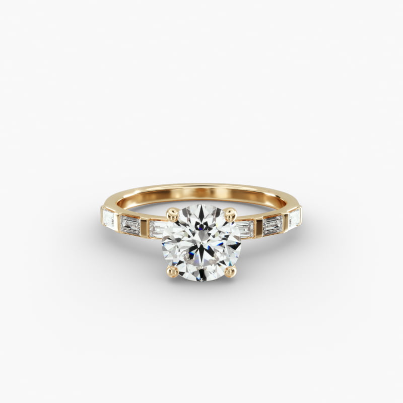 14K Yellow Gold Straight Baguette Row Diamond Engagement Ring