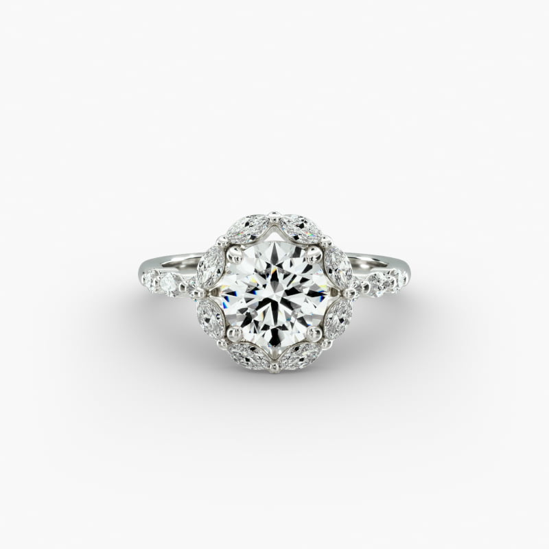 14K White Gold Shared Prong Marquise Halo Diamond Engagement Ring