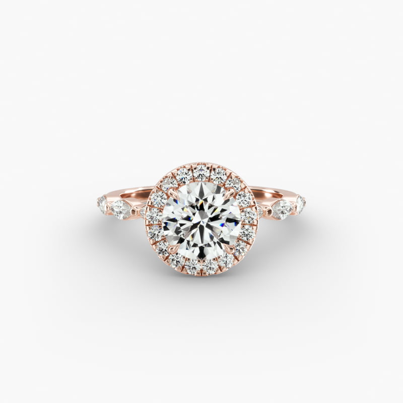 14K Rose Gold Marquise Row Diamond Halo Engagement Ring