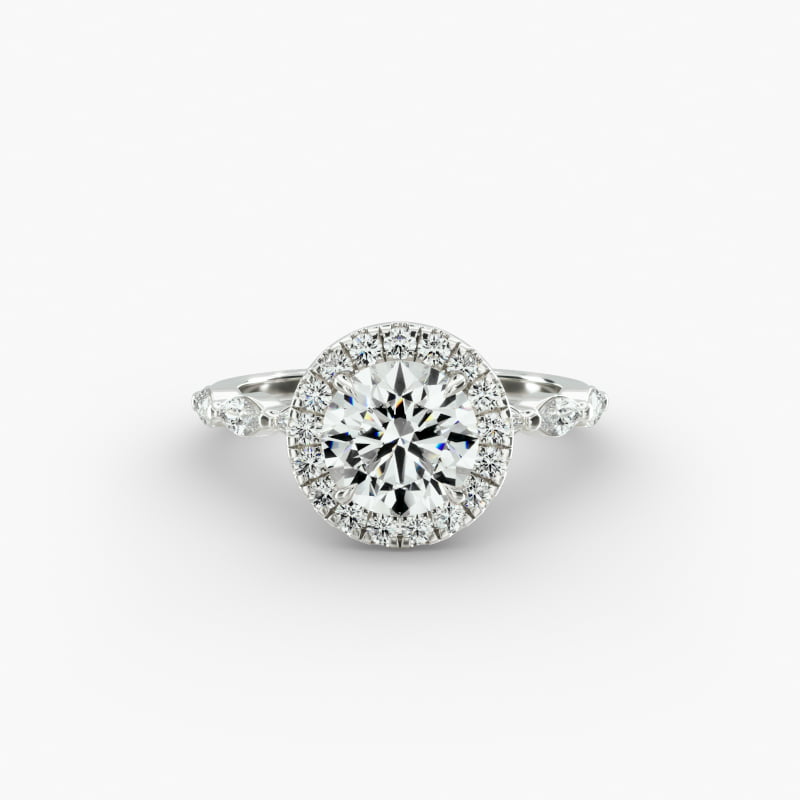 14K White Gold Marquise Row Diamond Halo Engagement Ring