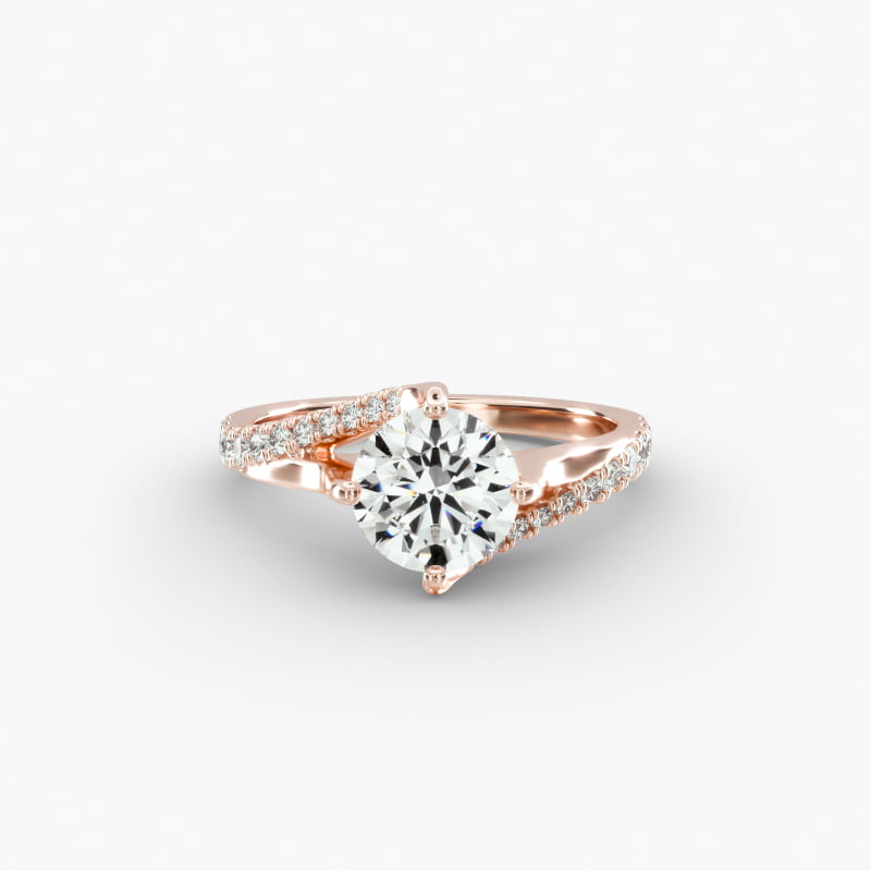 14K Rose Gold Bypass Pavé Kite-Set Engagement Ring
