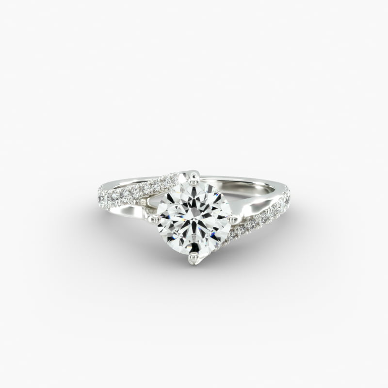 14K White Gold Bypass Pavé Kite-Set Engagement Ring