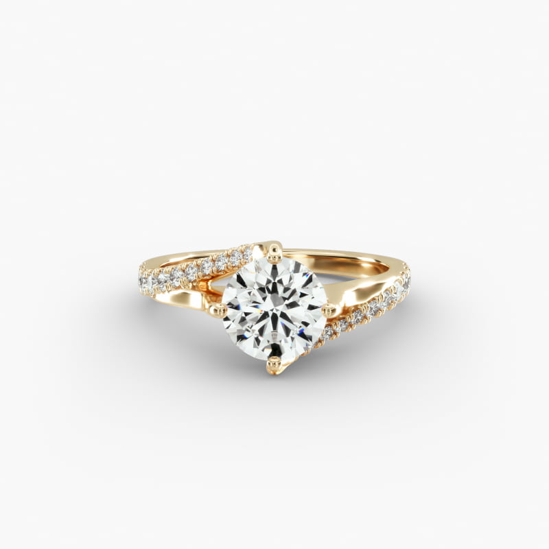 14K Yellow Gold Bypass Pavé Kite-Set Engagement Ring