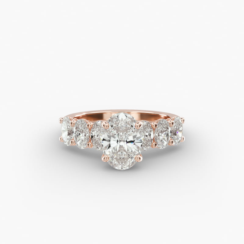 14K Rose Gold Oval Side Stone Diamond Engagement Ring