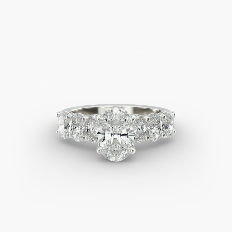 14K White Gold Oval Side Stone Diamond Engagement Ring