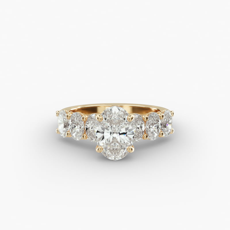 14K Yellow Gold Oval Side Stone Diamond Engagement Ring
