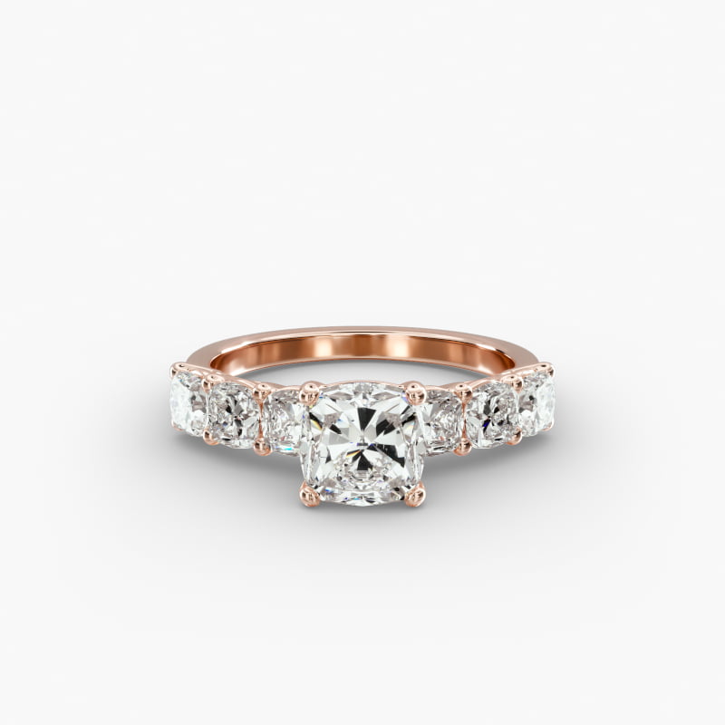 14K Rose Gold Cushion Shape Side Stone Diamond Engagement Ring