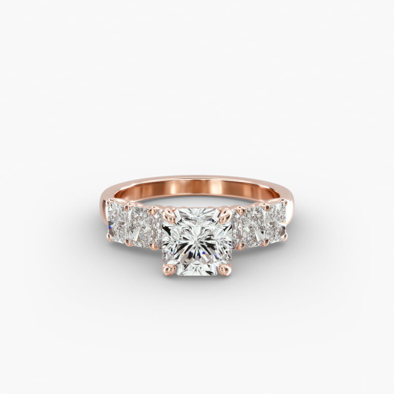 14K Rose Gold Radiant Cut Side Stone Diamond Engagement Ring