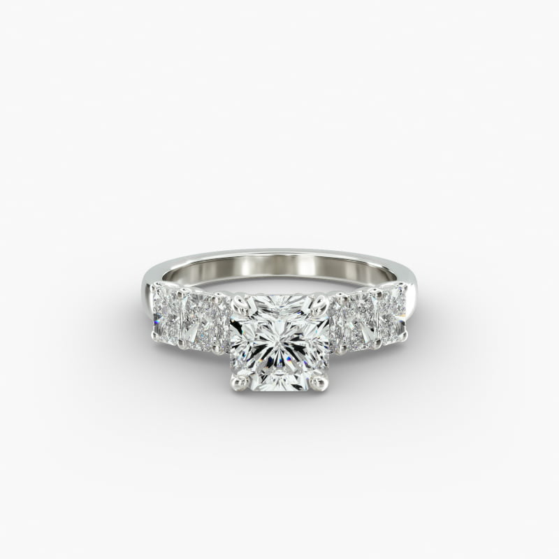 14K White Gold Radiant Cut Side Stone Diamond Engagement Ring