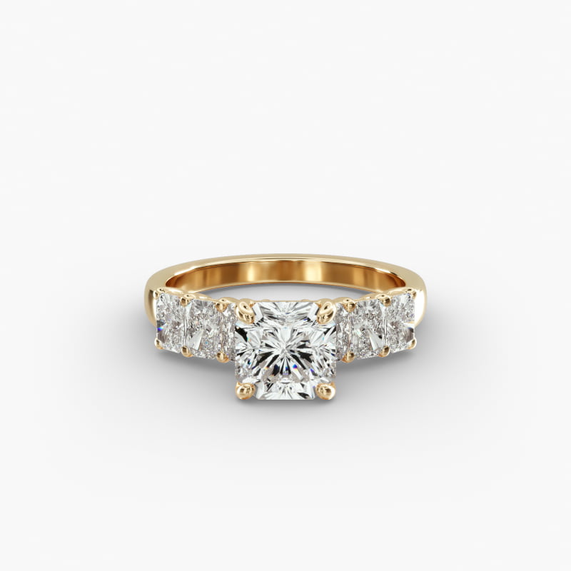 14K Yellow Gold Radiant Cut Side Stone Diamond Engagement Ring