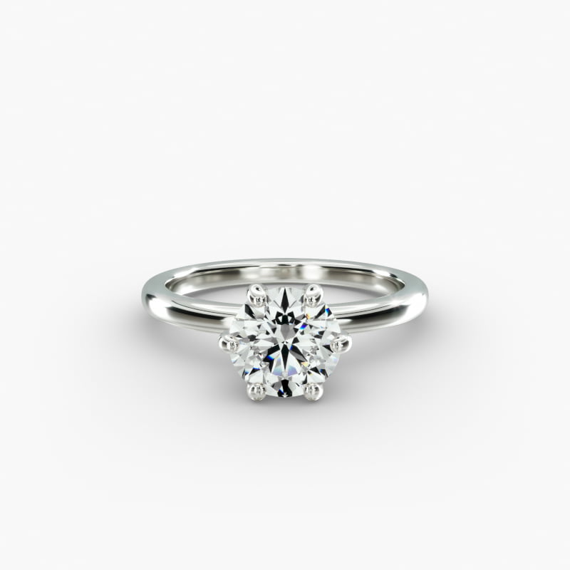 Six Prong Solitaire Engagement Ring In 14K White Gold