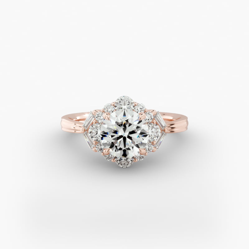 14K Rose Gold Vintage Glamour Halo Diamond Engagement Ring