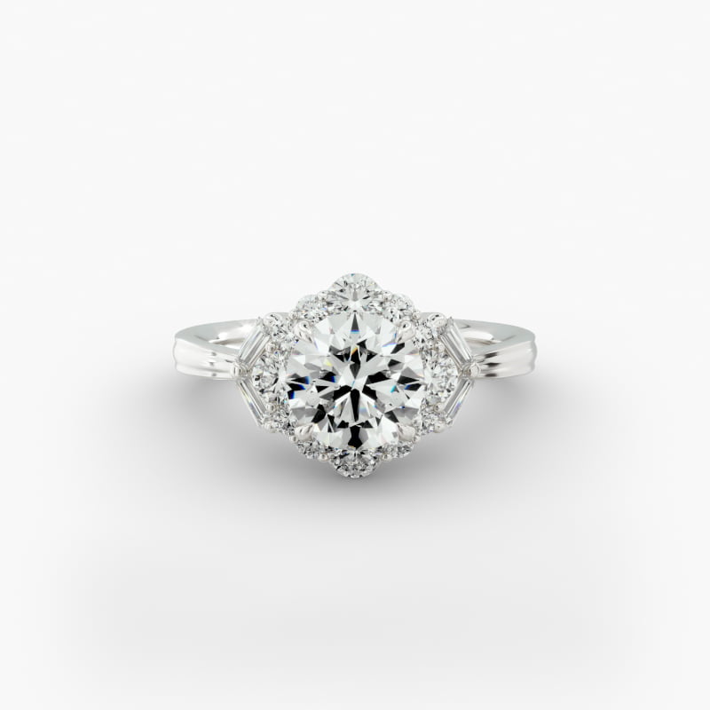 18K White Gold Vintage Glamour Halo Diamond Engagements Ring