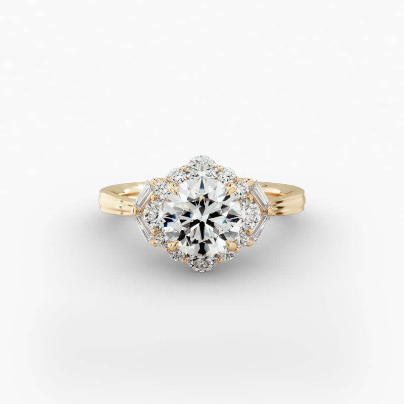 14K Yellow Gold Vintage Glamour Halo Diamond Engagement Ring