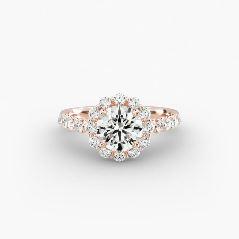 14K Rose Gold Scalloped Cathedral Halo Diamond Engagement Ring