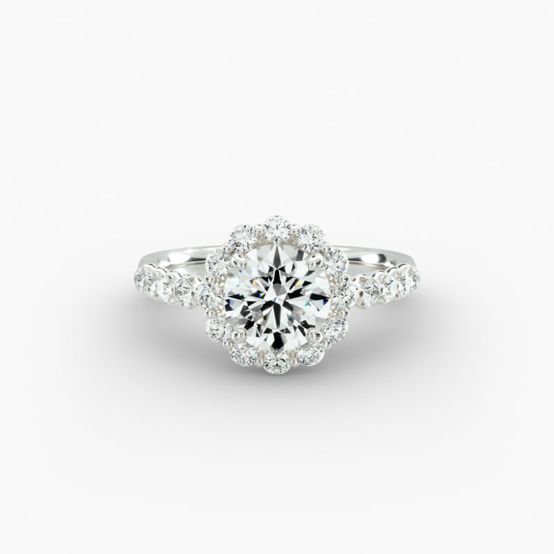 Platinum Scalloped Cathedral Halo Diamond Engagement Ring