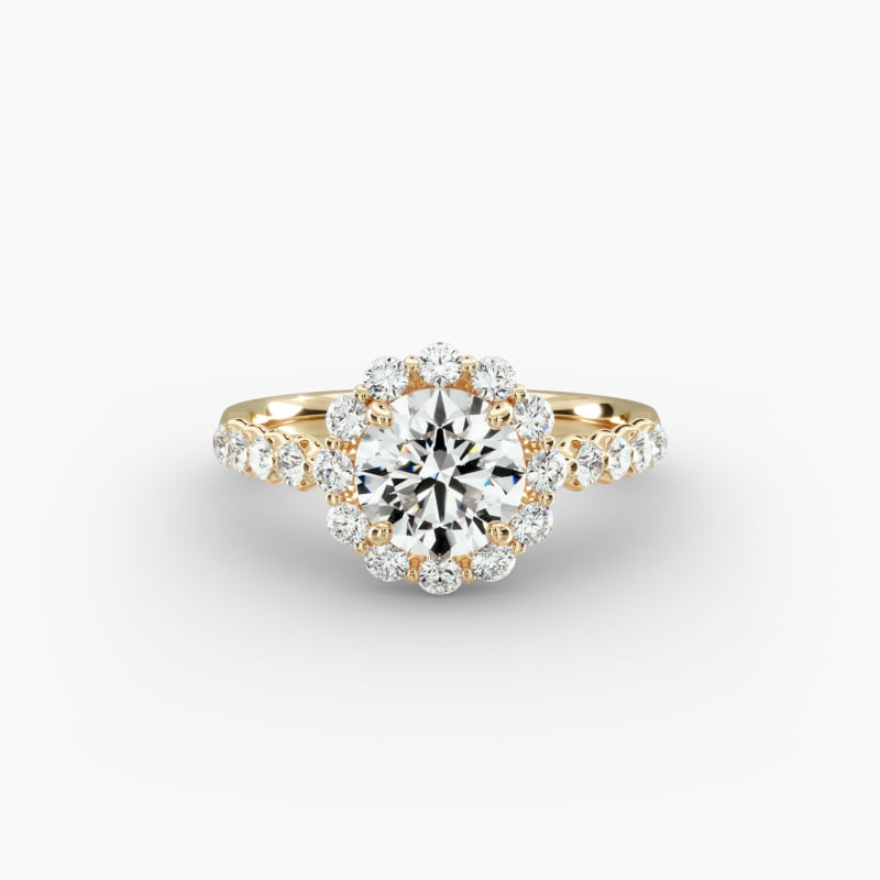 14K Yellow Gold Scalloped Cathedral Halo Diamond Engagement Ring