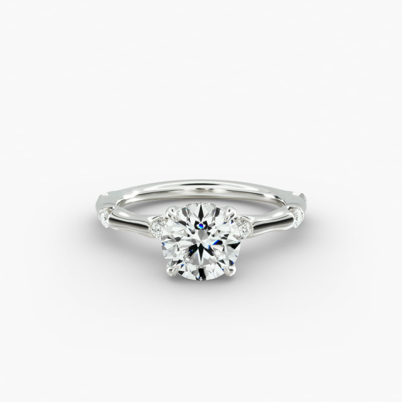 14K White Gold Bamboo Hidden Halo Diamond Engagement Ring