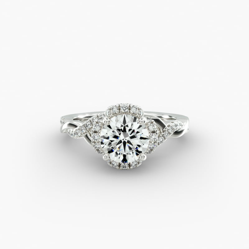 14K White Gold Interlaced Pavé Halo Diamond Engagement Ring