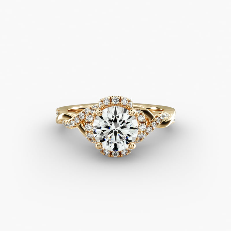 14K Yellow Gold Interlaced Pavé Halo Diamond Engagement Ring
