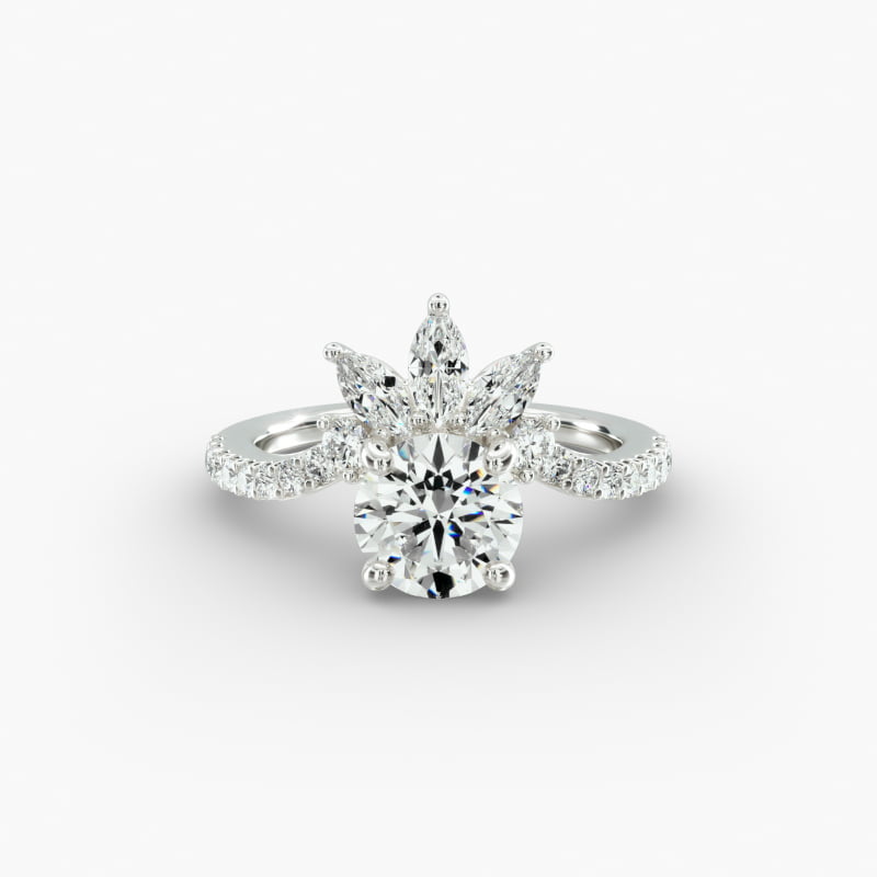 14K White Gold Sunrise Diamond Tiara Engagement Ring