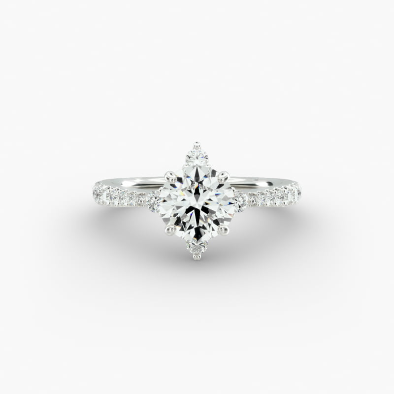 14K White Gold Compass Point Diamond Accents Engagement Ring