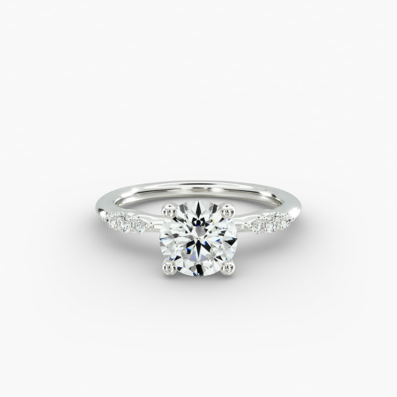 14K White Gold Petite Three Round Diamond Accents Engagement Ring