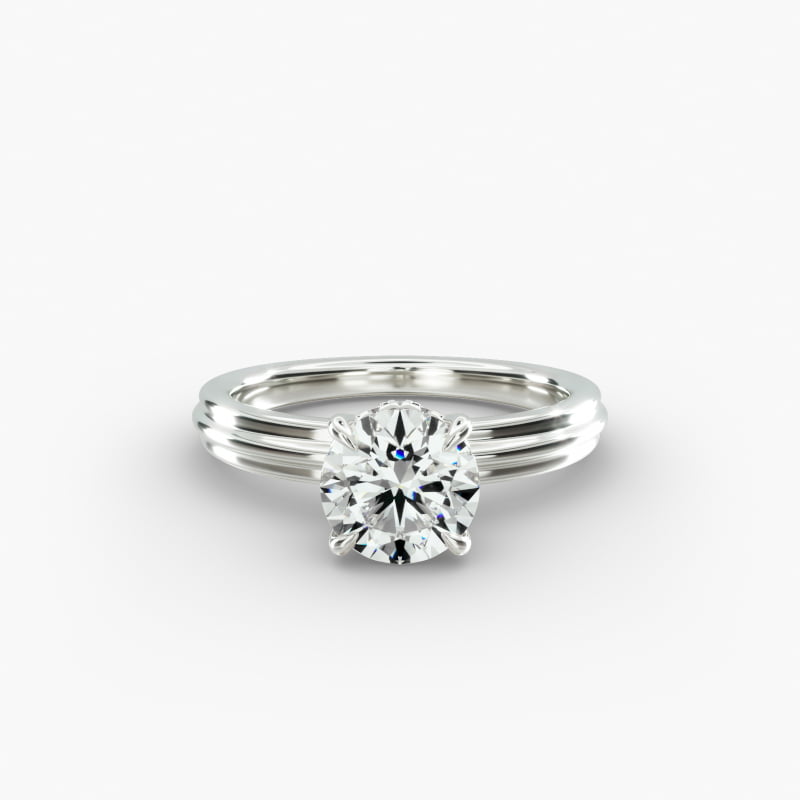 Sculpted Hidden Halo Solitaire Engagement Ring In 14K White Gold
