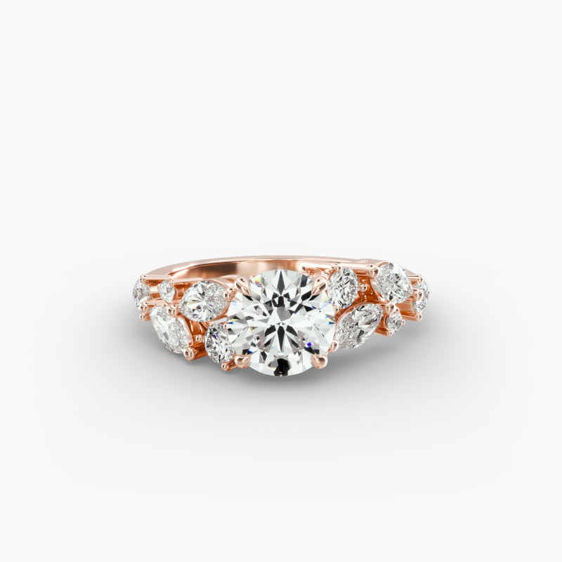 14K Rose Gold Diamond Nest Engagement Ring