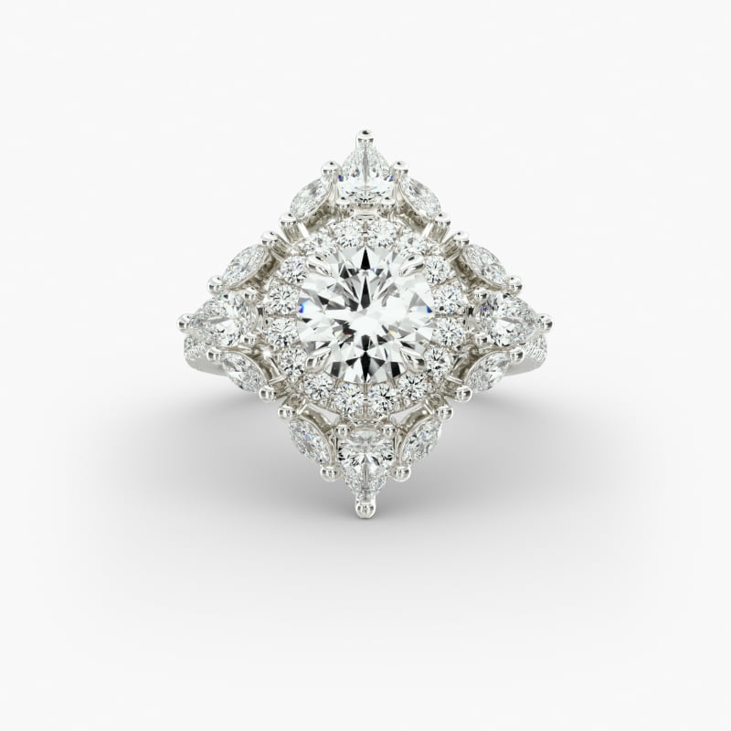 Empress Diamond Halo Engagement Ring In 14K White Gold