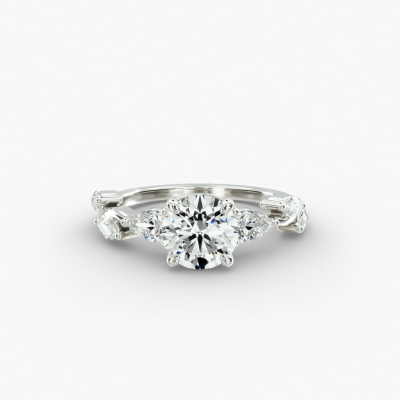 Diamond Vine Side Stone Engagement Ring In 14K White Gold