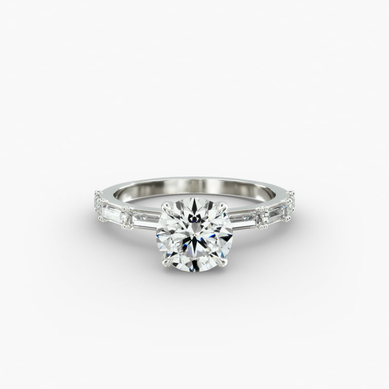 Floating Diamond Line Side Stone Engagement Ring In 14K White Gold
