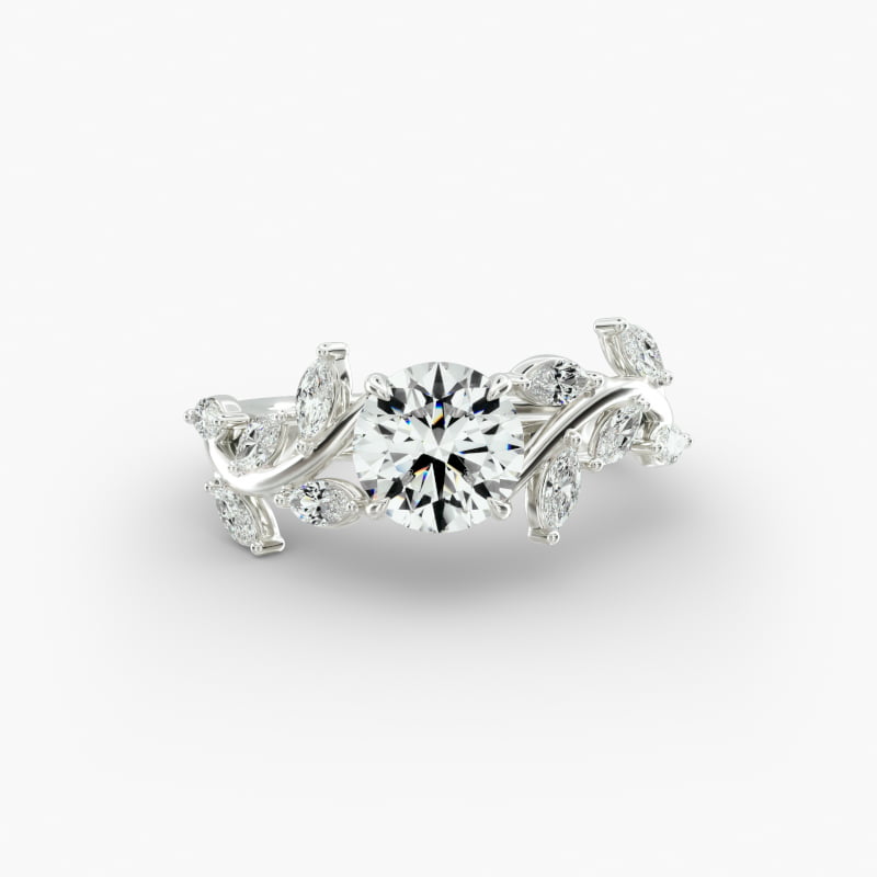 14K White Gold Floral Diamond Engagement Ring
