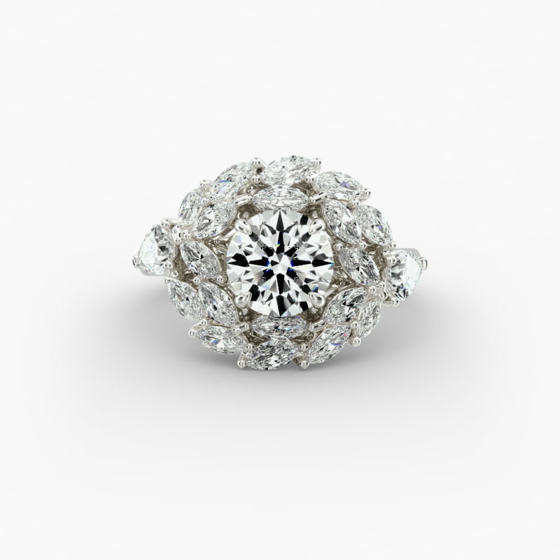 14K White Gold Marquise Dual Halo Diamond Engagement Ring