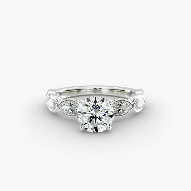 Bezel Set Marquise Cut Side Stone Diamond Engagement Ring In 14K White Gold