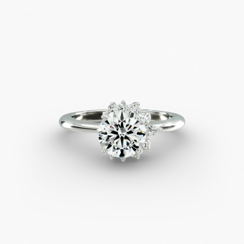 14K White Gold Diamond Halo with Marquise Accent Engagement Ring