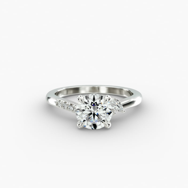 Marquise and Round Diamond Wave Pavé Engagement Ring In 14K White Gold