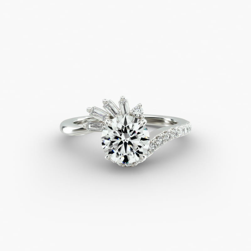 Feathered Diamond Bypass Side Stone Engagement Ring In 14K White Gold