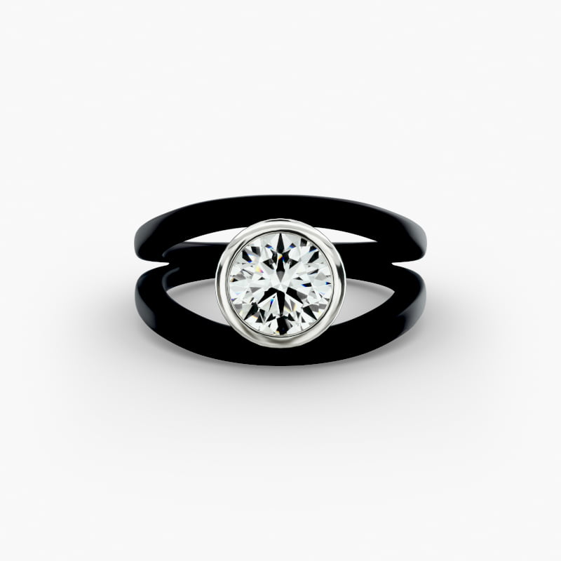 18K Black & White Gold Bezel Set Open Space Noir Engagement Ring