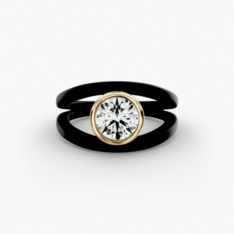 18K Black & Yellow Gold Bezel Set Open Space Noir Engagement Ring