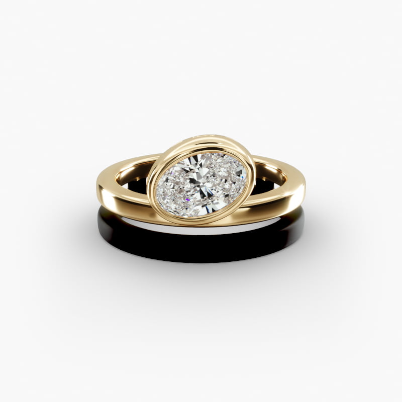 18K Black & Yellow Gold Double Band Tilted Bezel Set Solitaire Noir Engagement Ring