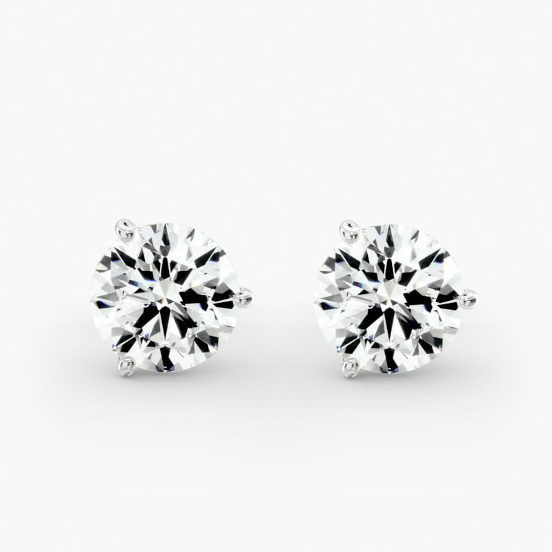14K White Gold Three Prong Martini Stud Earrings (Mounting)