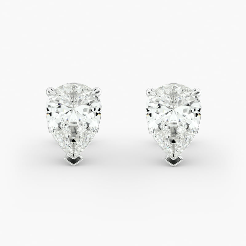 14K White Gold Pear Shape Diamond Stud Earrings (Mounting)