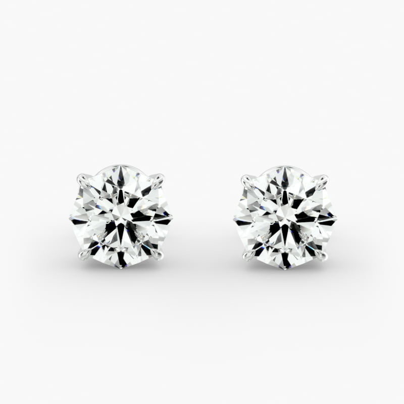 14K White Gold Octagon Cut Diamond Stud Earrings (4-Prong Mounting)