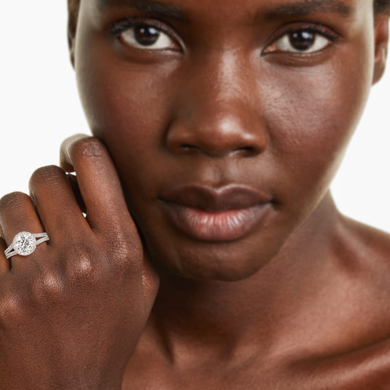 Platinum Round Split Band Diamond Halo Engagement Ring