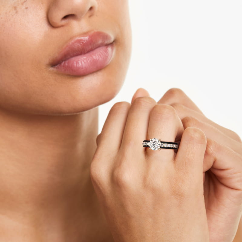 18K Black & Yellow Gold Pavé Noir Engagement Ring