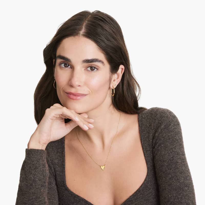 14K Yellow Gold Classic Heart Pendant Necklace with Diamond Detail