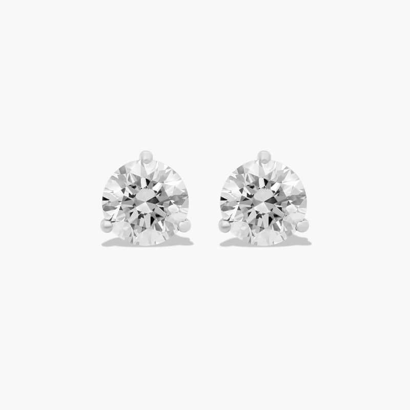 14K White Gold Three Prong Martini Lab-Grown Diamond Stud Earrings (1.50 CTW - F-G / VS2-SI1)